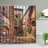 3D Nordic Italy Street Alley Душевая занавеска сада цветы пейзаж ретро дизайн ткани шторы водонепроницаемые домашние ванные декор 21115