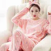 Pajamas for Women Winter Flannel Pyjamas Cartoon Long Sleeve Coral Fleece Warm Sleepwear Kaiva Pajamas Loungewear Women 211118