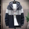 Men's Sweaters Hooded Cardigan 2021 Winter Fashion Casual Gradient Color Matching Plush Sweater Coat