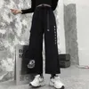 Anime Drukuj Wysoka talia z pasem szerokiej nogi Baggy Spodnie Joggers Koreański styl Mody Spodnie Harajuku Loose 210915
