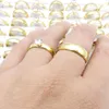 Wholesale 50pcs(25 pairs) Stainless Steel Band Rings Golden Plated Zircon 4mm 6mm Mens Womens Engagement Wedding Bands Fashion Jewelry Gift Couple