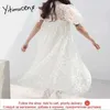 Yitimuceng witte jurken voor vrouwen mousseline kant midi jurk hoge taille mode bladerdeeg mouw kawaii sundress zomer Korean 210601