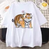 Fat tiger Heartbeat Funny Print Women T Shirt Summer Casual Short Sleeve Shirt Harajuku Tops Female T-shirt Cute Cartoon Clothes G220228