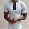 Men's Polos 2021 Black And White Geometric Printed Shirts For Men Short Sleeve Casual Turn-down Collar Zipper Summer Harajuku Tops