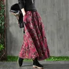 Spring Autumn Arts Style Women High midja bomull Aline Long Kjol Vintage Print Loose Maxi Kjol Kvinnlig kjol S272 210306