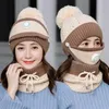 Cycling Caps & Masks Sets 3 Hats Women Winter Knit Beanies Hat With Bib And Mask Female Ear Protection Skullies Warm Velvet Thick Riding Woo
