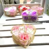 Handmade Scented Rose Soap Flower Romantic Bath Body SoapRose with Gilded Basket For Valentine Wedding Christmas Gift WLL147