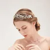 Altın Düğün Saç Takı Süsler Krem İnci Örgü Gelin Kafa Hairband Kristal Rhinestone Çiçek El Yapımı Tiara JL