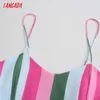 Tangada Women Striped Camis作物作物トップスパゲッティストラップノースリースバックレスショートブラウスシャツ女性カジュアルトップスQD45 210609