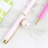 Assorted colors metallic white big pearl decorative pen wedding guests lady gifts promotional smooth slim ball pens with large pearls