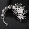 Ceramic Flowers Wedding Headbands for Bride Crystal Pearls Women Hairpins Bridal Headpiece Hair Jewelry Accessories