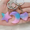 Cute Gradient Colorful Heart Moon Star Keyring Resin Charms Glitter Pentagram Keychain Pendant Flatback Handmade Craft Jewelry J0306