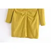 女性のプリーツシャツのドレスショルダーパッドのファッション長袖ボタンアップ弾性シックな女性Midiドレス女性ローブ210709