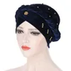 イスラム教徒の女性麻の花編組クロスベルベットターバン帽子スカーフがん化学ビーニーキャップハイジャブヘッドウェアヘッドワラップアクセサリー