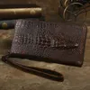 Pochette en cuir véritable pour hommes, tête de Crocodile, longue porte-monnaie, organisateur d'argent, portefeuilles