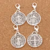 Alliage St Benoît Médaille Croix Homard Griffe Fermoir Charme Perles 42x22mm Antique bijoux en argent DIY C1643 60 pcs/lot