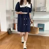 Fashion Navy Summer Sailor Collar Elegance Retro Chic Prom Straight Party Shirt Dress Femme All Match Vestidos 210525