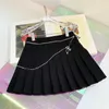 Casual Black Patchwork Chain Mini Skirt For Women High Waist Preppy Style Pleated Skirts Female Summer Fashion Clothing 210531