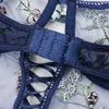 NXY SEXY SET Women's Sexy Lace Broderade Lace-up Tops Backless Teddy Bodysuit Underwire Bras Tunn Mesh Erotisk Underkläder 1127