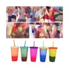 5 colors of plastic cup Variable colors cup 24oz Reusable plastic cups Color changing Plastic cup with cover and straw Color changing