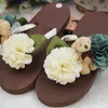 Summer Sweet Cute Colorful Handmade Artificial Cartoon Bear Flowers Flip Flops Non Slip Flat Casual Beach Women Slippers