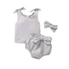 Enfants Designer Vêtements Couleur Pure Sans Manches Arc Bretelles Top Triangle Shorts Coton Confortable 3 Pièce Ensemble Costume zyy683