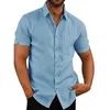 メンズシャツブラウス半袖男性カジュアルスリムフィットマンダリンカラーシャツ高品質の夏のビーチシャツ210701