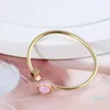 Bangle European And American Fashion Brand Jewelry Simple Pink Stone Planet Moon Shape Open Bracelet