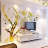 Modern Ağaç Ayna Kristal Akrilik Duvar Çıkartmaları Oturma Odası TV Kanepe Arka Plan 3D DIY Duvar Sticker Ev Dekor 3D Duvar Çıkartmaları 210308