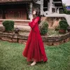 Yosimi Lato Mid-Calf Szyfonowa Długa Dress Pełna Rękaw Red Party Night Club Vestidos de Fiesta 2 sztuka Outfit 210604