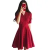 Casual Kleider GOOHOJIO 2021 Herbst Bogen-knoten Kleid Damen V-ausschnitt Übergroßen M-4XL Strap Kurzarm Hohe Taille Rot Für frauen