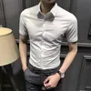 Erkek Casual Gömlek Erkekler Bahar Uzun Kollu Örgün İş Erkek Slim Fit Turn-down Yaka Katı Renk Bluzlar O237