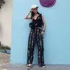 Tendance Hip Hop Harajuku pantalon mode caractères chinois imprimé ample jambe large femmes taille élastique décontracté rétro pantalon femmes Capris