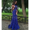 Royal Blue Backless Prom Klänning Sexig sjöjungfru Major Beading Kvinnor Använd speciellt tillfälle Klänningar Party Gown Custom Made Plus Size