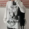 Женская футболка Qweek Harajuku Gothic Engle Print 2021 Streetwear с длинным рукавом Черные топы Alt Одежда Pastel Mall Goth Trendy
