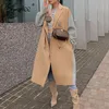 Simplee Élégant Camel Femme Laine Manteau Long Causal Hiver Mode Femmes Manteaux Veste High Street Split Chaud Manteau d'automne 210218