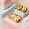 Ensembles de vaisselle Boîte à déjeuner chauffante électrique 2 couches Conteneur Bento portable MINI Cuiseur à riz avec poignée Bureau de pique-nique