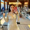 WOMENGAGA Slim Taille Einreiher Langarm T-Shirt Damen Elastic Bottomed Tees Sexy O Neck Korean Sports P30C 210603