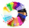 작은 Drawstring Pouches Bagswholesale 100pcs / lot 20colors 혼합 Organza 쥬얼리 선물 주머니 가방 9x12cm