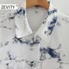 Zevity Kobiety Vintage Tie Dye Malowanie Kieszonkowy Krótki Koszulka Płaszcz Kobieta Z Długim Rękawem Znosić Denim Kurtka Casual Slim Topy CT595 210603