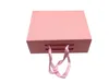 Lager rosa anpassad logotyp handgjorda magnetiska kartong vikbara lådor förpackning underwera kläder skjorta väska skor presentförpackningar med bandhandtag