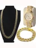 Oorbellen ketting 3 pc's / set blingbling hiphop glanzende stenen horloge 18 "Iced Out Cubaanse stenen kettingarmband