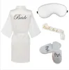 Women's Sleepwear 4pc Set Of Bride Robe Eyemask Slippers Sash Bridesmaid Kimono Wedding Bridal Party Bachelorette Bathrobe Getting Ready Rob