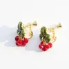 Boucles d'oreilles en forme de baies et de framboises pour femmes, breloques élégantes en émail, plantes, fleurs, fruits, bijoux de fête, tendance