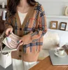 Women's Sweaters Khaki stripe slim check British style color blocking loose lazy style versatile sweater coat women's fashion