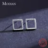 Genuine 925 Sterling Silver Simple Geometric Square Stud Earrings for Women Gift Fine Korea Style Jewelry Brincos 210707