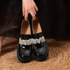 Dress Shoes Rhinestone Decoration Platform Loafers Women Mid Heels Split Leather JK Uniform Ladies College Style Lolita