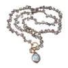 YYGEM Freshwater Cultured Keshi Top Borrad Lång Halsband Lila Mynt Pearl Pendant CHARM 36 "