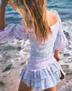 BOHO INSPIRED 꽃 색 차단 패치 워크 미니 파티 퍼프 슬리브 프릴 여성 계층 섹시한 새 여름 드레스 210315