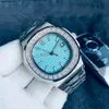 Nya ankomster topp Nautilus Watch Men Automatic Watch 5711 Silver Bang Blue Rostfri Mens Mechanical Diamonds Bezel Di Lusso Wristw306M